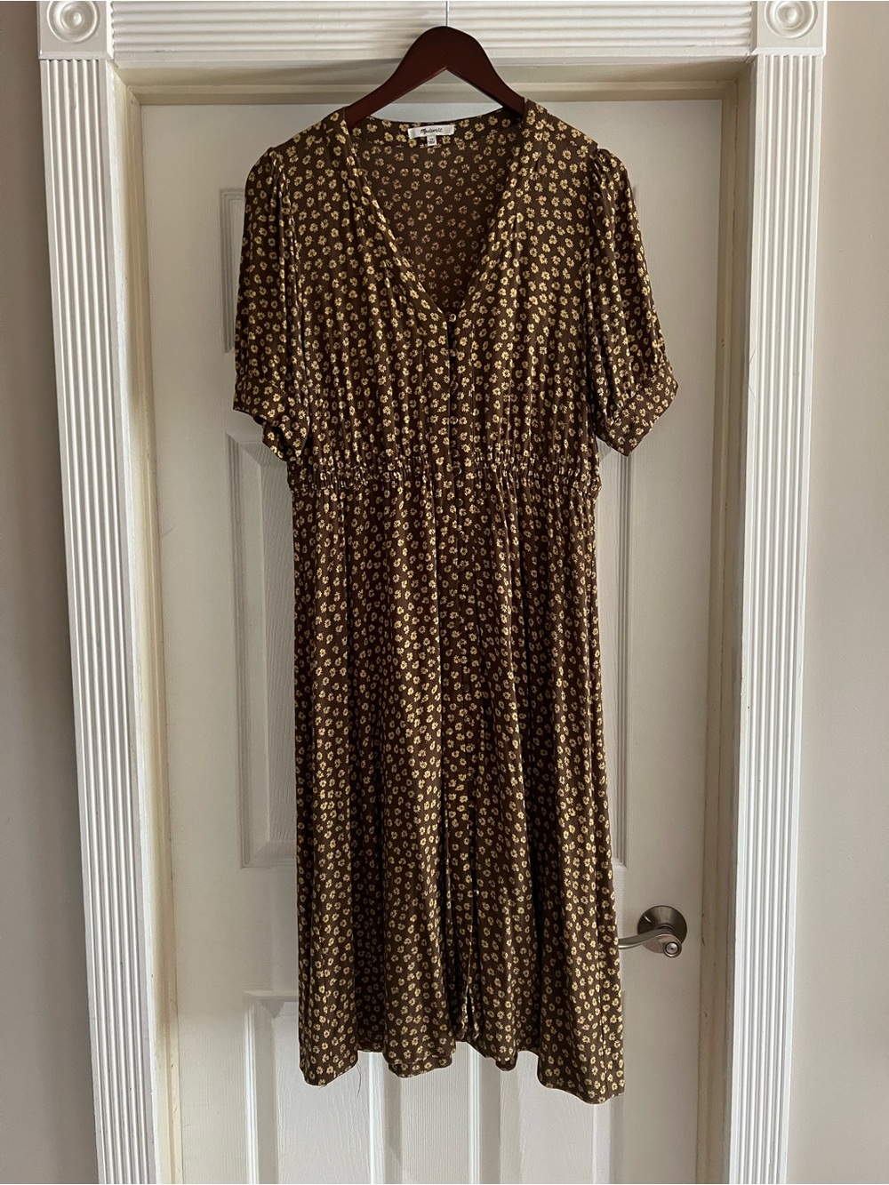 Madewell Button-Cuff Midi Dress in Woodcut Flowers Size 14 - Picture 4 of 11